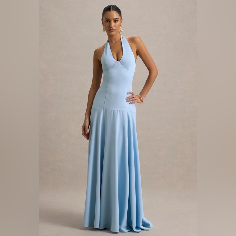 Club L London Ginevra Light Blue Halter Slip Dress